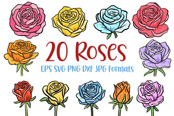 20 Rose Floral Wildflower SVG & PNG Graphics