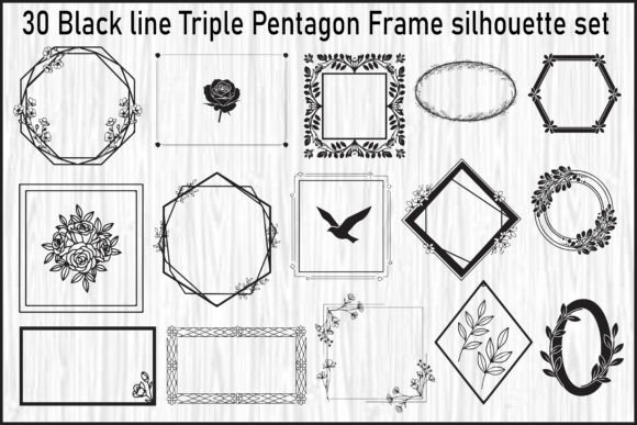 30 Black Line Geometric Floral Frame Set for Graphics & Illustrations