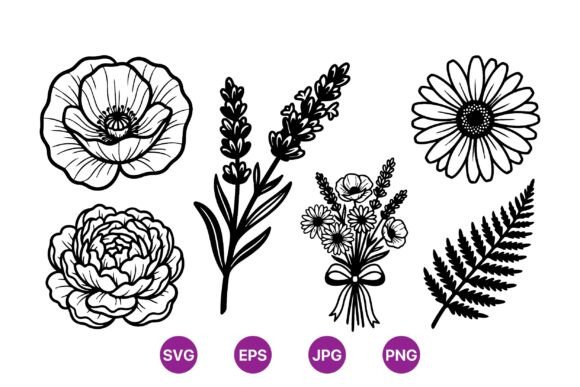 Black Line Floral Illustration Kit: Premium Graphics for Modern Branding