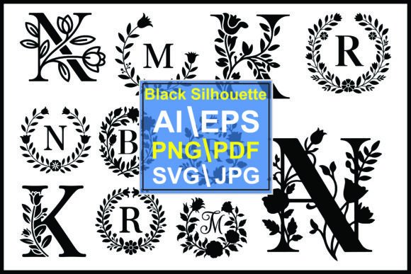 Black Monogram Floral Letters: Elegant Graphics & Illustrations