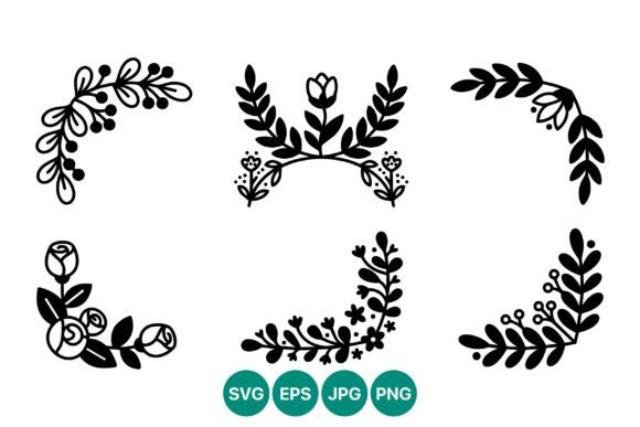 Black White Floral Corner Vector Graphics & Illustrations
