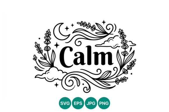 Calm Moon Stars Floral Wreath Vector Graphics
