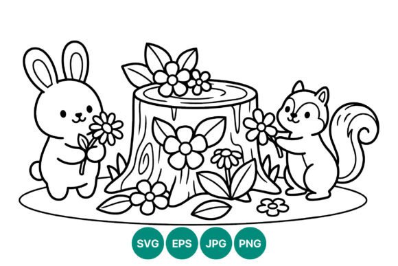 Cute Bunny and Squirrel Floral Vector Graphics