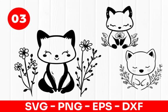Cute Fox Cartoon Floral Forest Animal Graphics and Illustrations