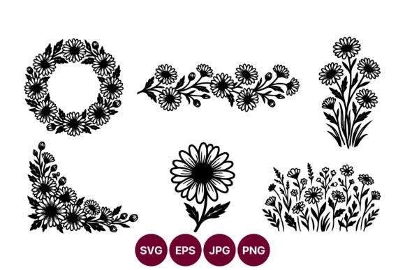 Floral Borders Bouquet Emblems Black Graphics