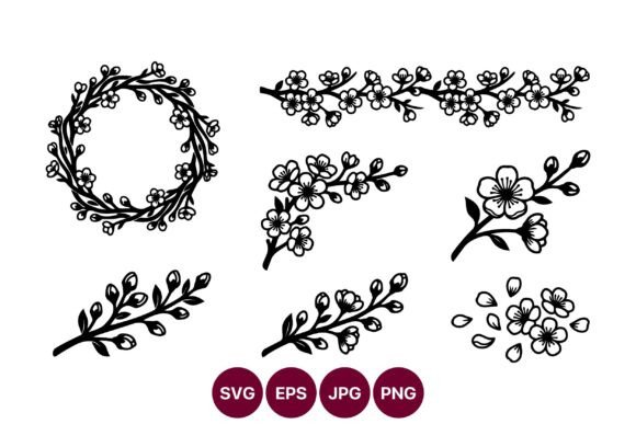 Floral Cherry Blossom Border Set: Graphics & Illustrations