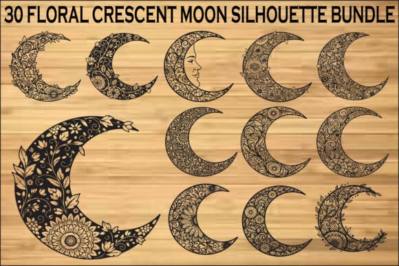 Floral Crescent Moon SVG Bundle: Premium Graphics & Illustrations