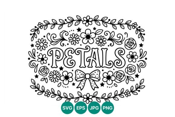 Floral Frame Petals Bow Line Art Graphics