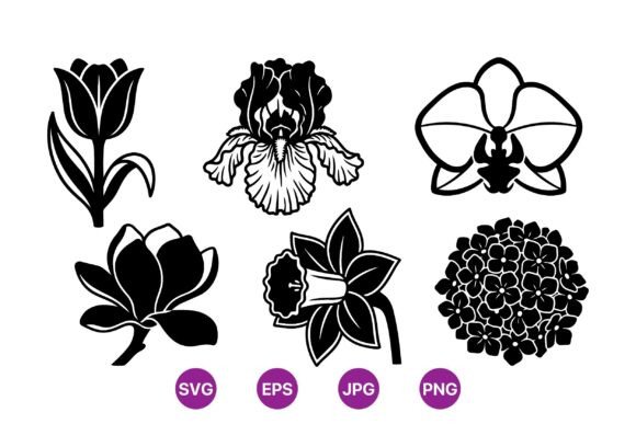 Floral Silhouette Clipart Collection for Graphics and Illustrations