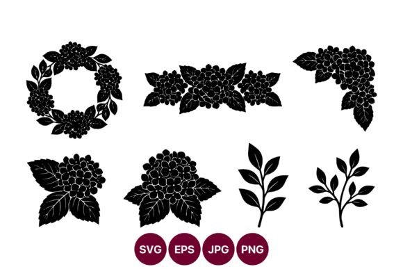 Floral Silhouette Hydrangea Set: Graphics & Illustrations