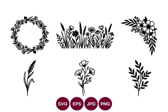 Floral Silhouettes and Wreaths: Graphics & Illustrations