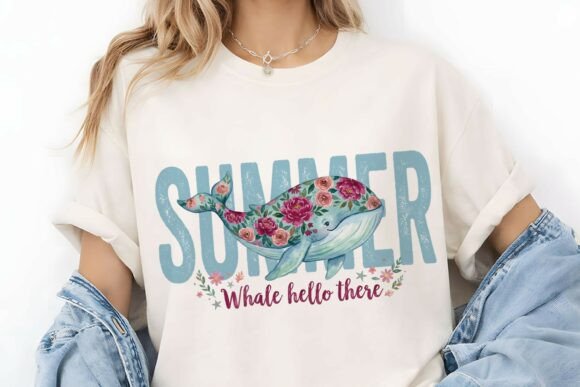Floral Summer Whale PNG: Graphics & Illustrations