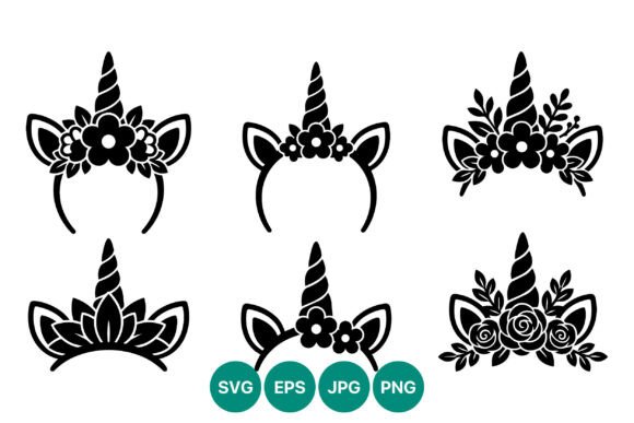 Floral Unicorn Horn Headbands Vector Set: Graphics and Illustrations
