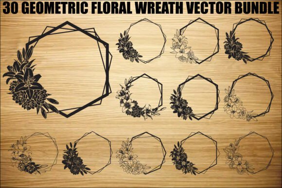 Geometric Floral Wreath SVG Bundle: Graphics & Illustrations