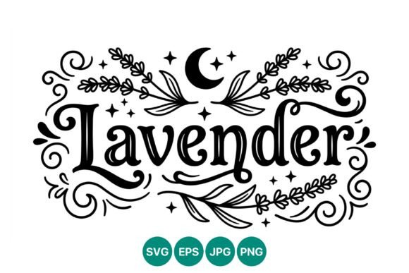 Lavender Lettering with Moon and Floral Graphics