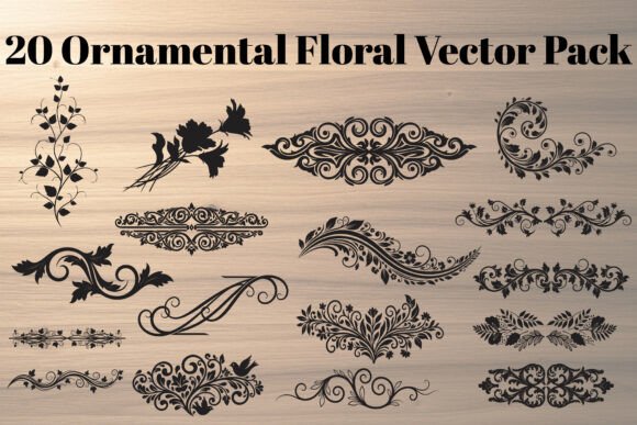 Ornamental Floral Scrollwork Vector Graphics for Illustrations