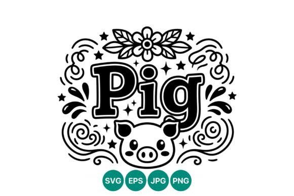 Pig Face Floral Swirls Vector Graphics & Illustrations