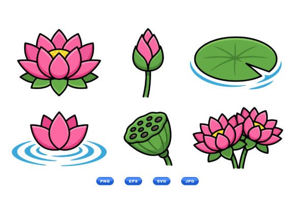 Pink Lotus Floral Clipart Set: Graphics for Modern Illustrations