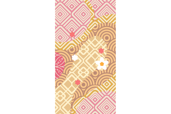 Retro Japanese Floral Banner Graphics & Illustrations